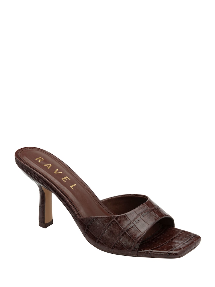 Ravel Brown Heeled Mule Sandals - Image 1 of 4 Ravel Brown Heeled Mule Sandals - Image 1 of 4