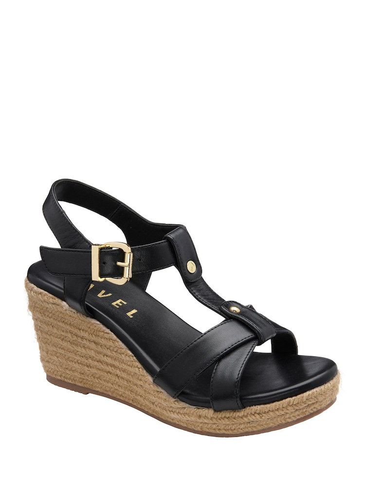Ravel Black Leather Wedge Sandals - Image 1 of 4