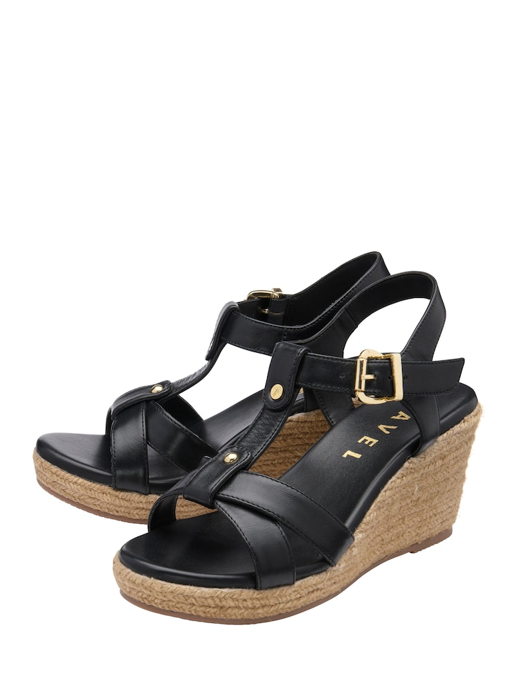 Ravel Black Leather Wedge Sandals - Image 2 of 4