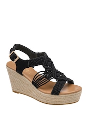 Ravel Black Open-Toe Wedge Sandals - Image 1 of 4