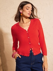 Love & Roses Orange Petite Pointelle Scallop Detail 3/4 Sleeve Knitted Cardigan - Image 4 of 4