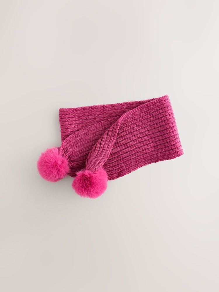 Rose vif - Écharpe à pompons côtelés (3-16an) - Image 1 de 3