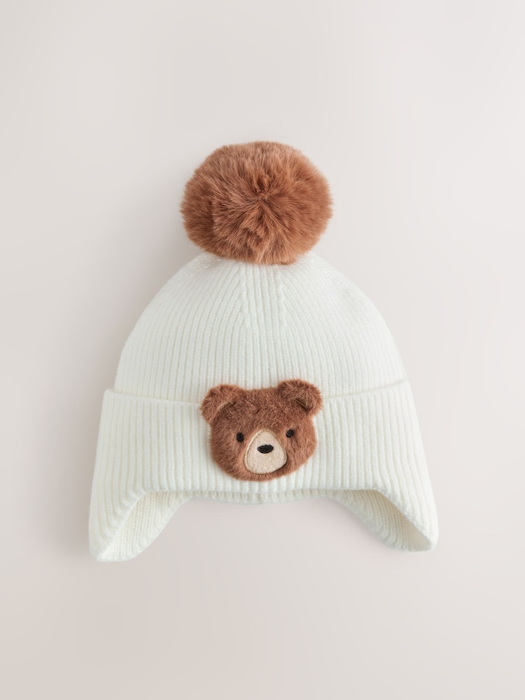 Ecru Bear Beanie Pom Hat (3mths-10yrs) - Image 1 of 3