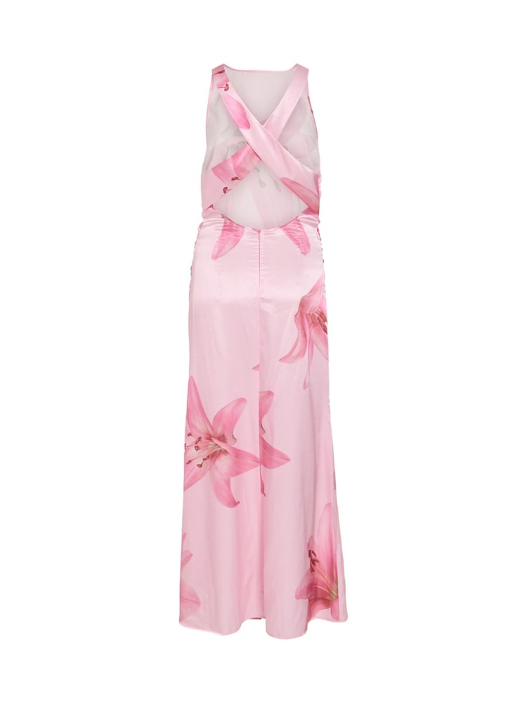 VILA Pink Sleeveless Satin Printed Floral Maxi Dress - Image 2 of 2 VILA Pink Sleeveless Satin Printed Floral Maxi Dress - Image 2 of 2