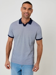 Threadbare Blue Jacquard Trophy Neck Polo Shirt - Image 1 of 5
