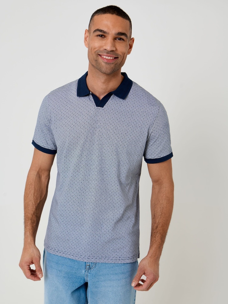 Threadbare Blue Jacquard Trophy Neck Polo Shirt - Image 1 of 5