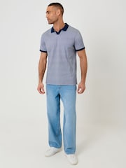 Threadbare Blue Jacquard Trophy Neck Polo Shirt - Image 3 of 5