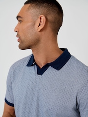 Threadbare Blue Jacquard Trophy Neck Polo Shirt - Image 4 of 5