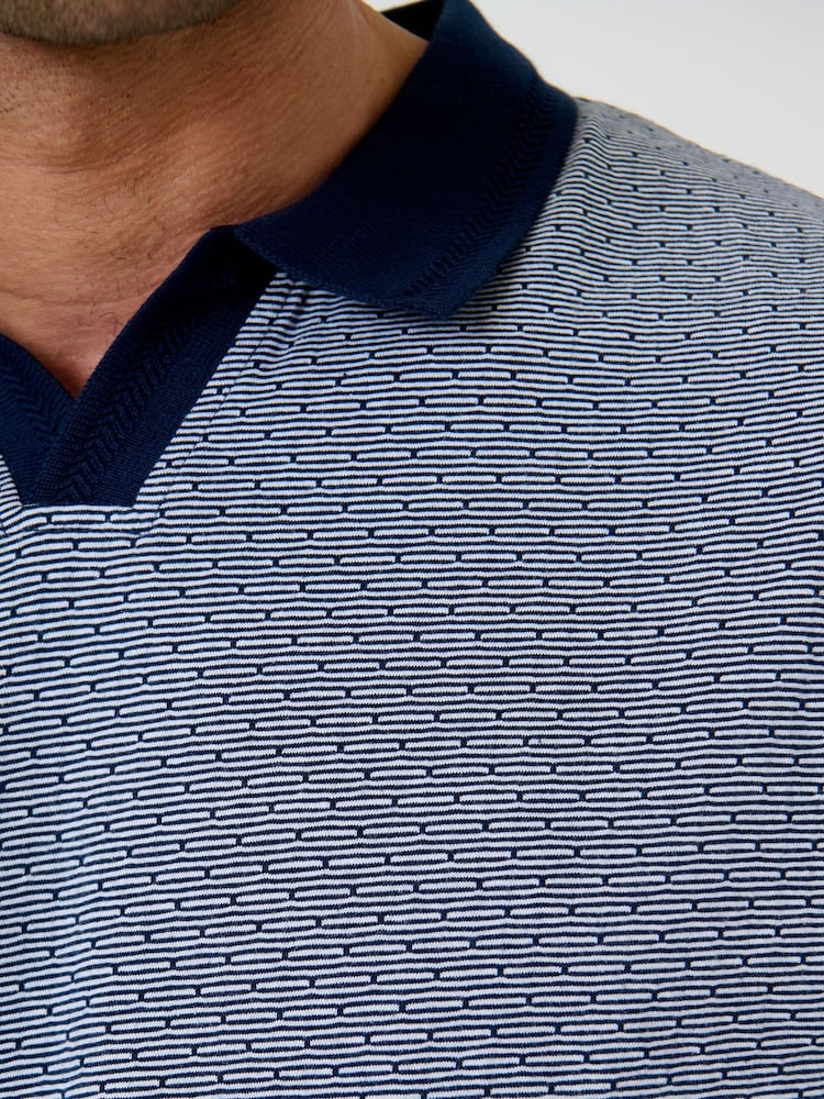 Threadbare Blue Jacquard Trophy Neck Polo Shirt - Image 5 of 5
