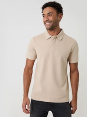 Threadbare Natural Textured Hidden Placket Polo Shirt - Image 1 of 4