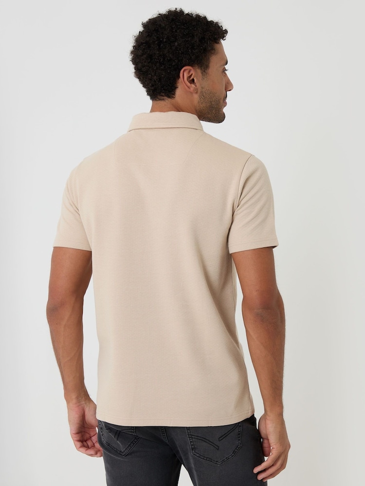 Threadbare Natural Textured Hidden Placket Polo Shirt - Image 2 of 4