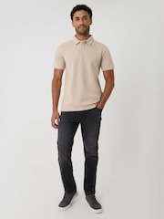 Threadbare Natural Textured Hidden Placket Polo Shirt - Image 3 of 4