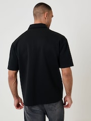 Threadbare Black Oversized Quarter Zip Polo Shirt - Image 2 of 5