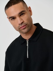 Threadbare Black Oversized Quarter Zip Polo Shirt - Image 4 of 5