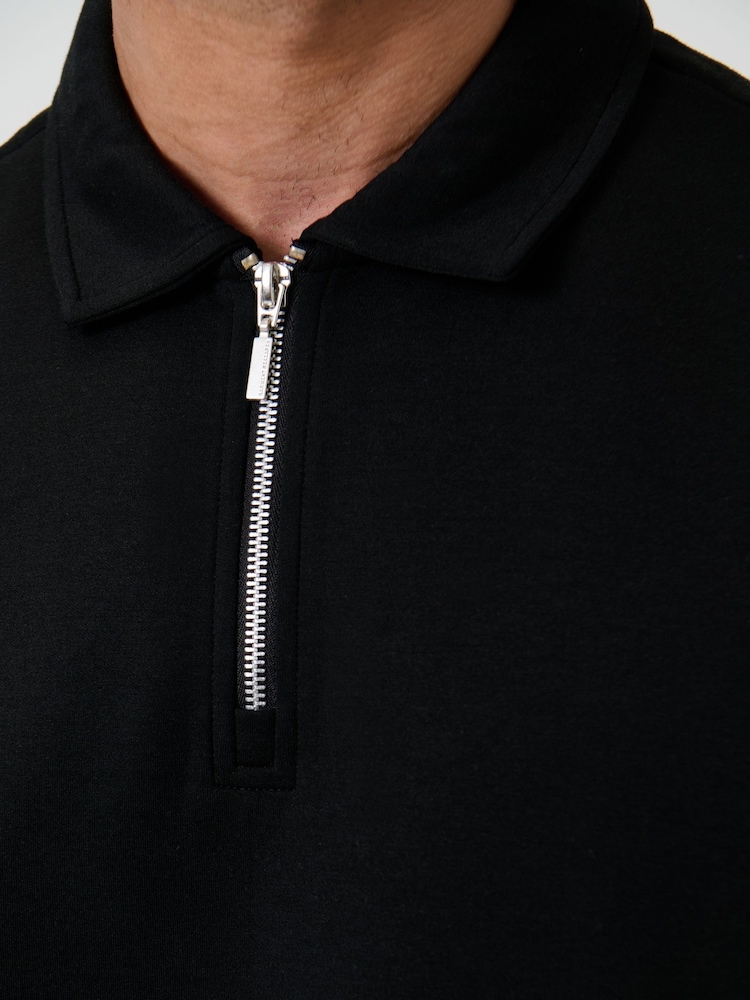 Threadbare Black Oversized Quarter Zip Polo Shirt - Image 5 of 5