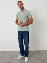 Threadbare Green Contrast Tipping Hidden Placket Polo Shirt - Image 3 of 4