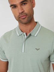 Threadbare Green Contrast Tipping Hidden Placket Polo Shirt - Image 4 of 4