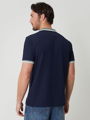 Threadbare Blue Pique Tipping Collar Quarter Zip Polo Shirt - Image 2 of 4