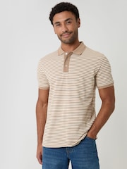 Threadbare Natural Stripe Cotton Pique Polo Shirt - Image 2 of 5