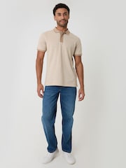 Threadbare Natural Stripe Cotton Pique Polo Shirt - Image 4 of 5