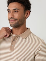 Threadbare Natural Stripe Cotton Pique Polo Shirt - Image 5 of 5