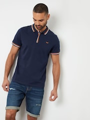 Threadbare Blue Contrast Tipping Hidden Placket Polo Shirt - Image 1 of 4