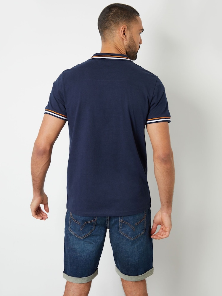 Threadbare Blue Contrast Tipping Hidden Placket Polo Shirt - Image 2 of 4