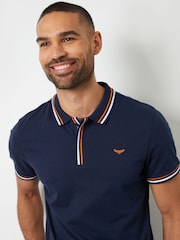 Threadbare Blue Contrast Tipping Hidden Placket Polo Shirt - Image 3 of 4