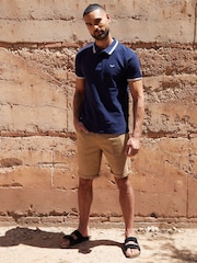 Threadbare Blue Herringbone Tipping Detail Pique Polo Shirt - Image 3 of 4