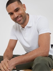 Threadbare White Textured Hidden Placket Polo Shirt - Image 1 of 4