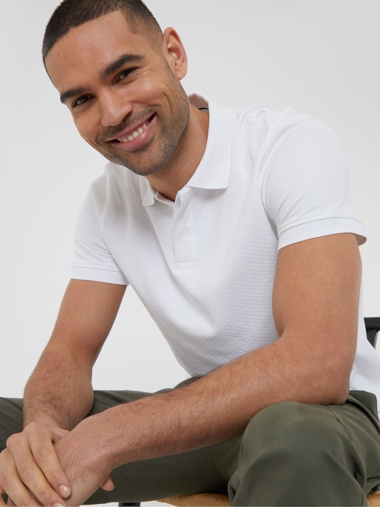 Threadbare White Textured Hidden Placket Polo Shirt - Image 1 of 4