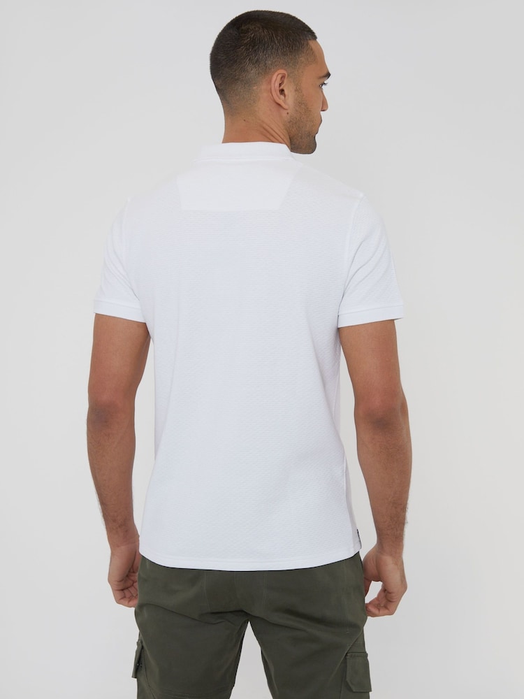 Threadbare White Textured Hidden Placket Polo Shirt - Image 2 of 4
