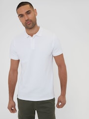 Threadbare White Textured Hidden Placket Polo Shirt - Image 3 of 4