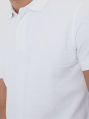 Threadbare White Textured Hidden Placket Polo Shirt - Image 4 of 4