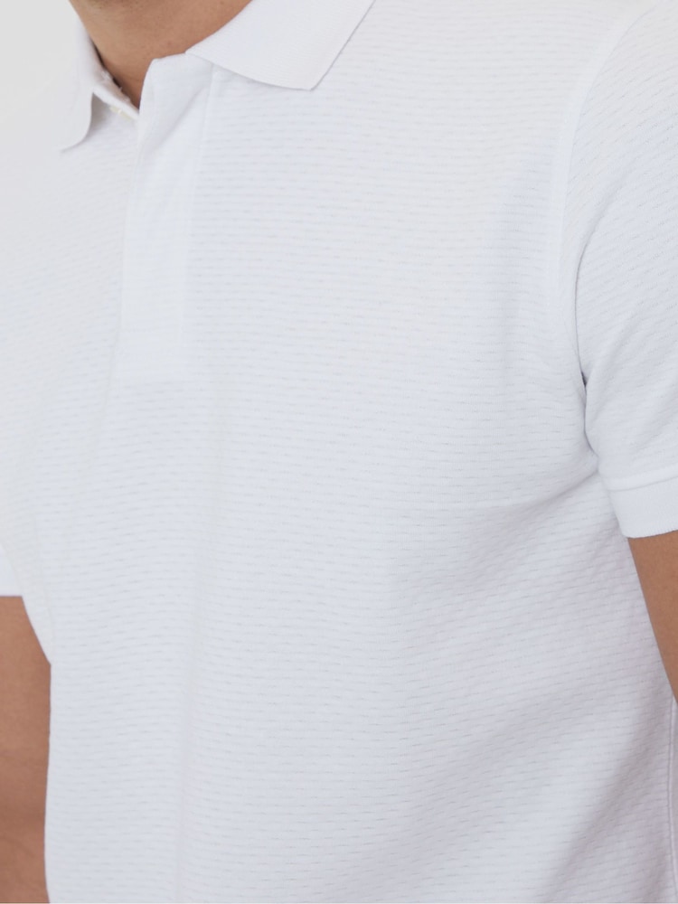Threadbare White Textured Hidden Placket Polo Shirt - Image 4 of 4