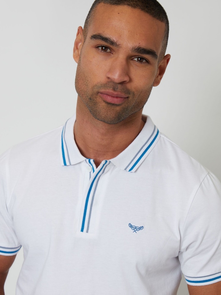Threadbare White Contrast Tipping Hidden Placket Polo Shirt - Image 4 of 4