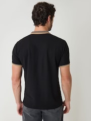 Threadbare Black Pique Tipping Collar Quarter Zip Polo Shirt - Image 2 of 4