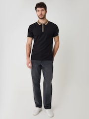 Threadbare Black Pique Tipping Collar Quarter Zip Polo Shirt - Image 3 of 4