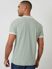 Threadbare Green Pique Tipping Collar Quarter Zip Polo Shirt - Image 3 of 5