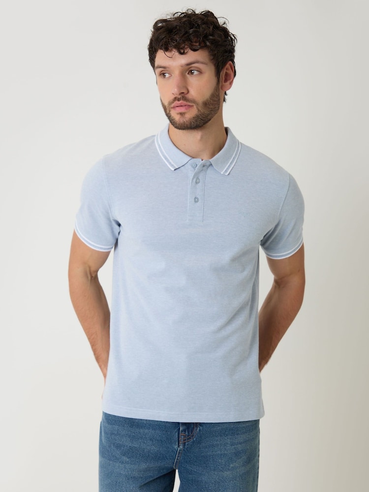 Denim azul - Polo en dos tonos de piqué de algodón de Threadbare - Imagen 2 de 5