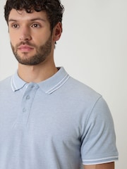 Denim azul - Polo en dos tonos de piqué de algodón de Threadbare - Imagen 5 de 5