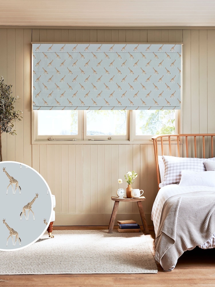 Sophie Allport Duck Egg Giraffe Made to Roman Measure Curtains - Image 1 of 6 Sophie Allport Duck Egg Giraffe Made to Roman Measure Curtains - Image 1 of 6