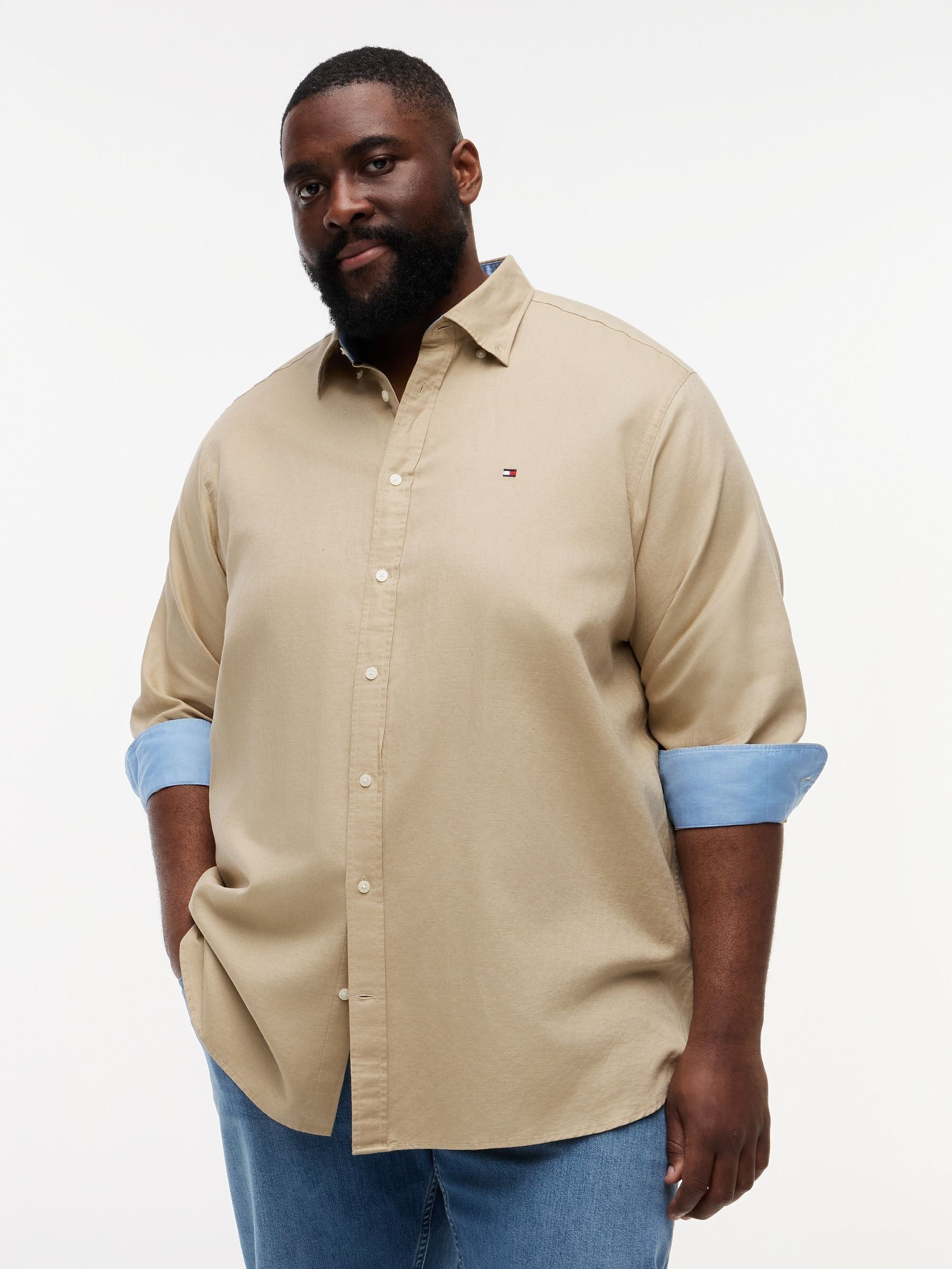 Buy Tommy Hilfiger Brown Long Sleeve Cotton-Linen Shirt from Next USA