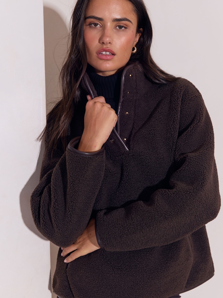 Lipsy Chocolate Brown Pull Over Fleece - Image 1 of 5