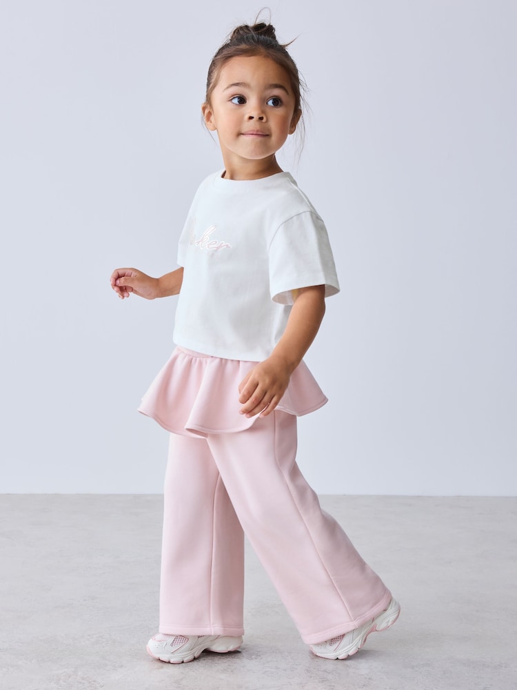 Baker by Ted Baker White/Pink Frill T-Shirt & Peplum Joggers Set 2 Piece - Image 1 of 11 Baker by Ted Baker White/Pink Frill T-Shirt & Peplum Joggers Set 2 Piece - Image 1 of 11