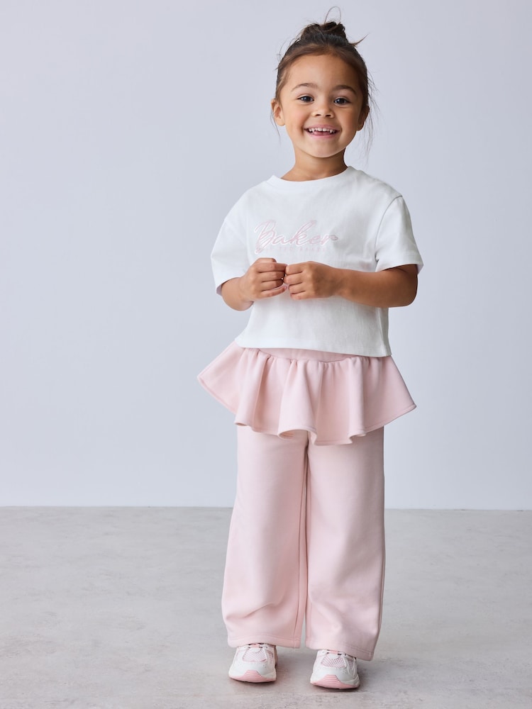 Baker by Ted Baker White/Pink Frill T-Shirt & Peplum Joggers Set 2 Piece - Image 2 of 11 Baker by Ted Baker White/Pink Frill T-Shirt & Peplum Joggers Set 2 Piece - Image 2 of 11
