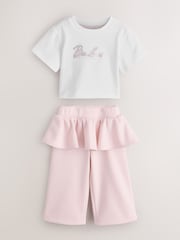Baker by Ted Baker White/Pink Frill T-Shirt & Peplum Joggers Set 2 Piece - Image 6 of 11
