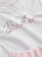 Baker by Ted Baker White/Pink Frill T-Shirt & Peplum Joggers Set 2 Piece - Image 9 of 11