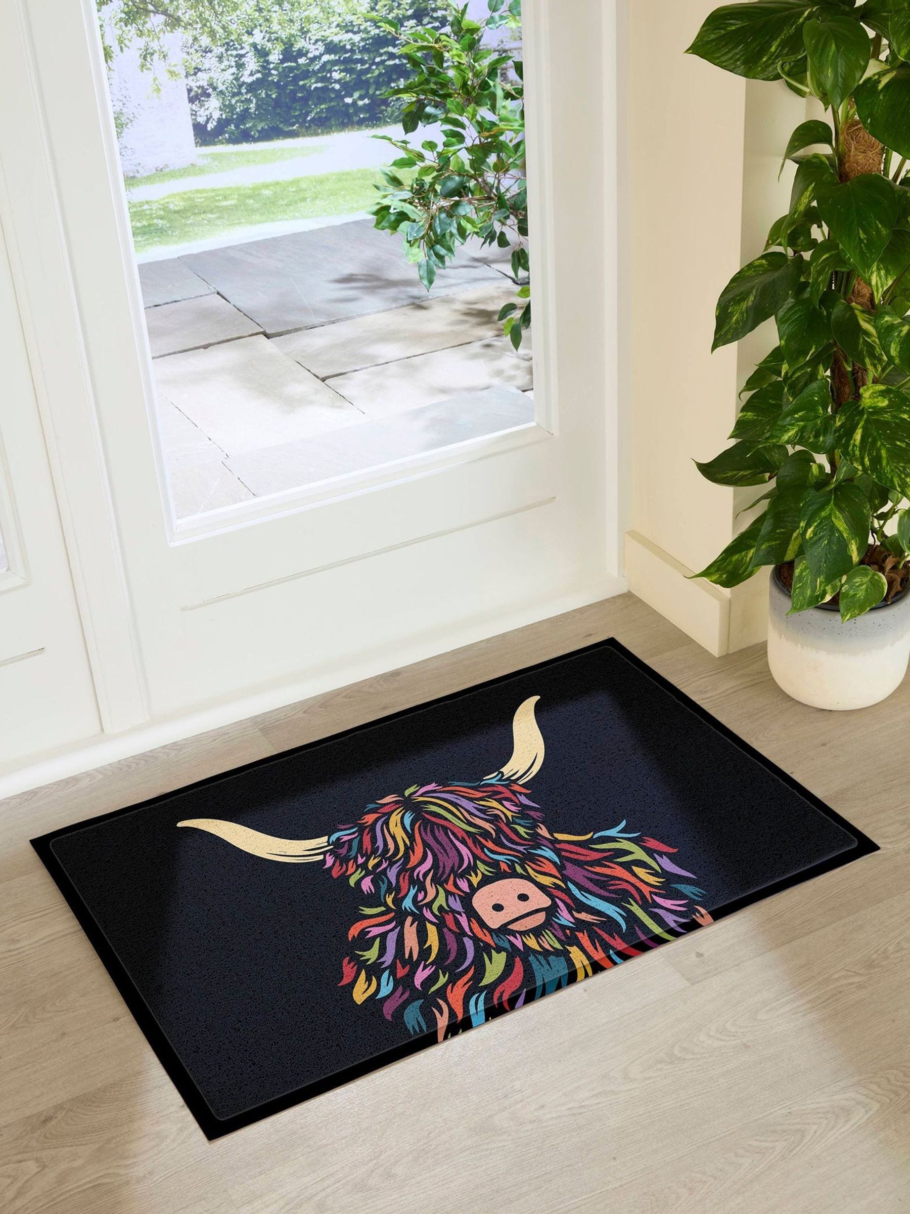 Artsy Mats Black Highland Cow Colour Doormat