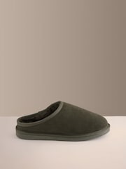 Green Faux Fur Lined Signature Suede Mule Slippers - Image 2 of 5